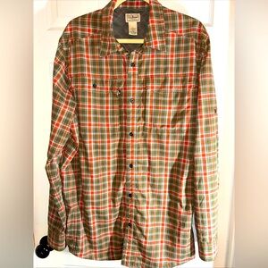 LL Bean Shirt Mens L Tall Orange Plaid Performance Fishing Hiking Gorpcore Camp